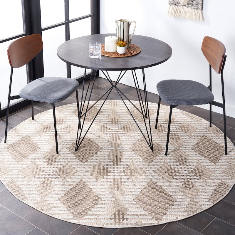 SAFAVIEH Global Rozinka Geometric Rug - 6'7" Round - Beige/Ivory