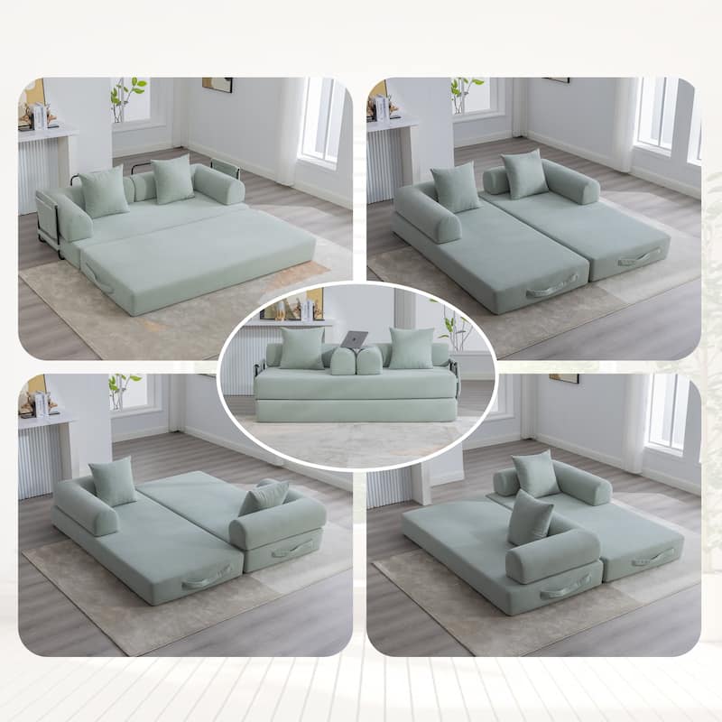 Foldable and compressible sofa, featuring a sturdy metal frame, It allows you to freely create a personalized leisure area - Mint Blue