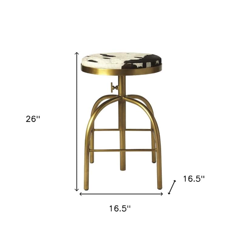 Leather Swivel Bar Stool with Gold Frame Adjustable Height - 16.5” x 16.5” x 26” (D x W x H)