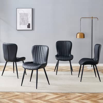 Roomfitters Ergonomic Dining Chairs with Curved Seat and Back, Minimalist Upholstered Set of 4 for Home or Office, Black
