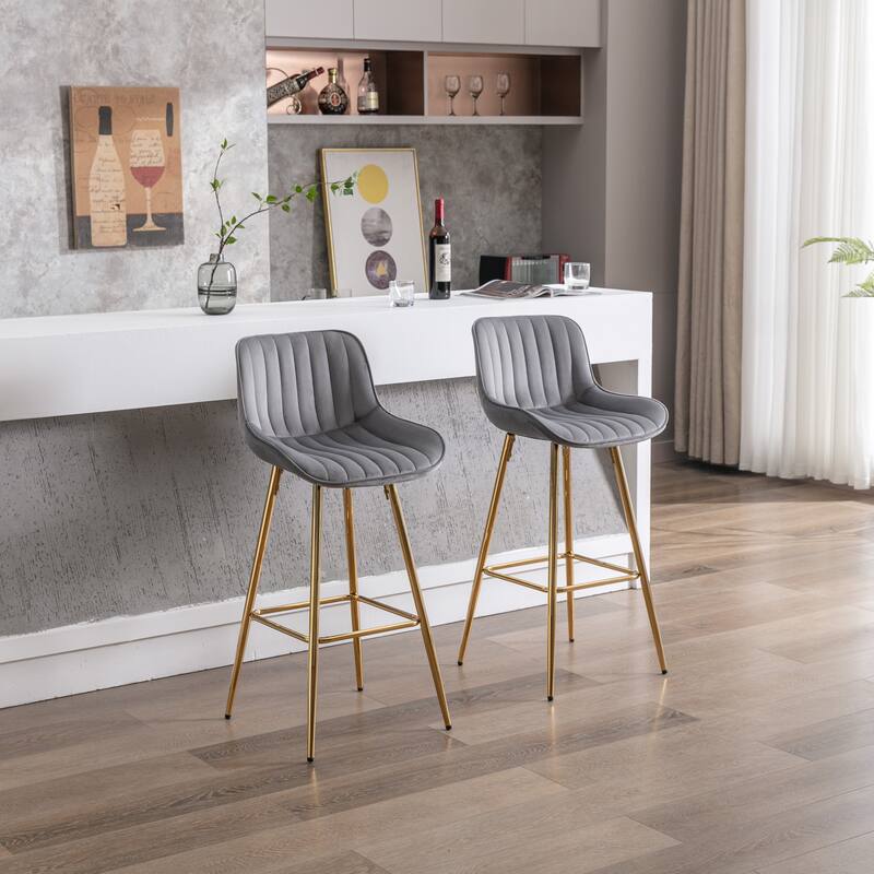 Bar Stools with Chrome Footrest and Base Velvet