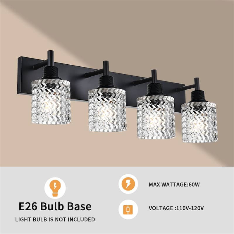 4-Light Industrial Black Wall Sconce with Hammered Glass Shades