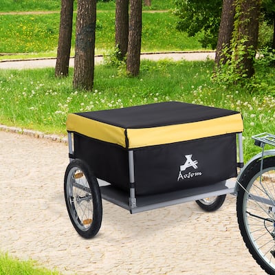 Aosom Folding Bike Trailer with Spacious Storage & Heavy-Duty Fabric, Bicycle Cargo Trailer Bike Utility Cart Bicycle Attachment