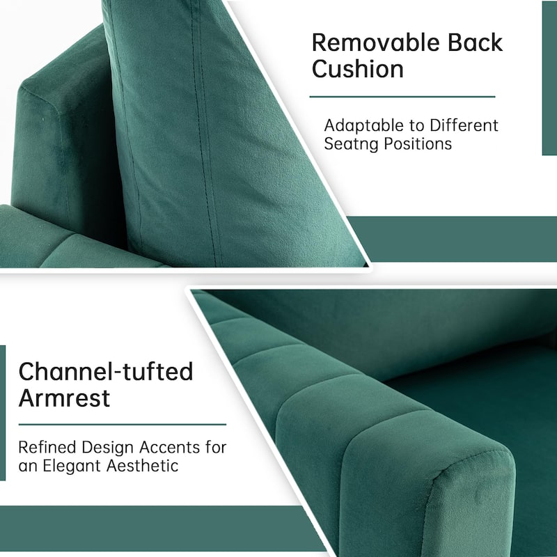 Modern Velvet Accent Chair for Living Room & Bedroom Comfy Reading Armchair with Gold Metal Legs