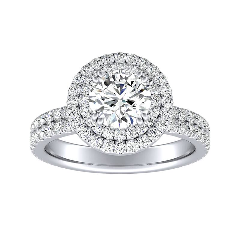 Auriya 14k Gold Double Halo Moissanite Engagement Ring 2 9/10ctw - White - 10