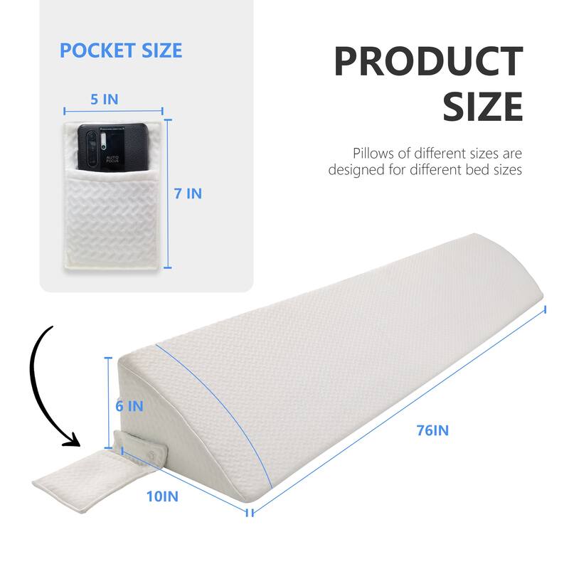 WOWMAX Bed Wedge Pillow for Headboard Gap, Bed Gap Filler, Mattress Gap Filler - King - White