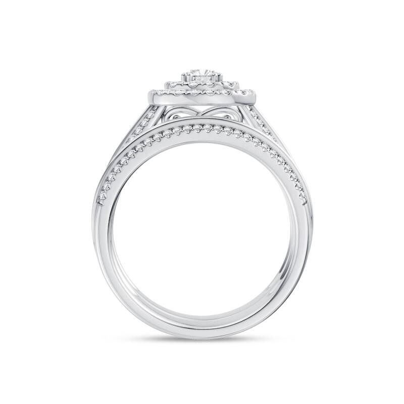 1ct TDW Diamond Double Halo Bridal Set in 10K White Gold for Women