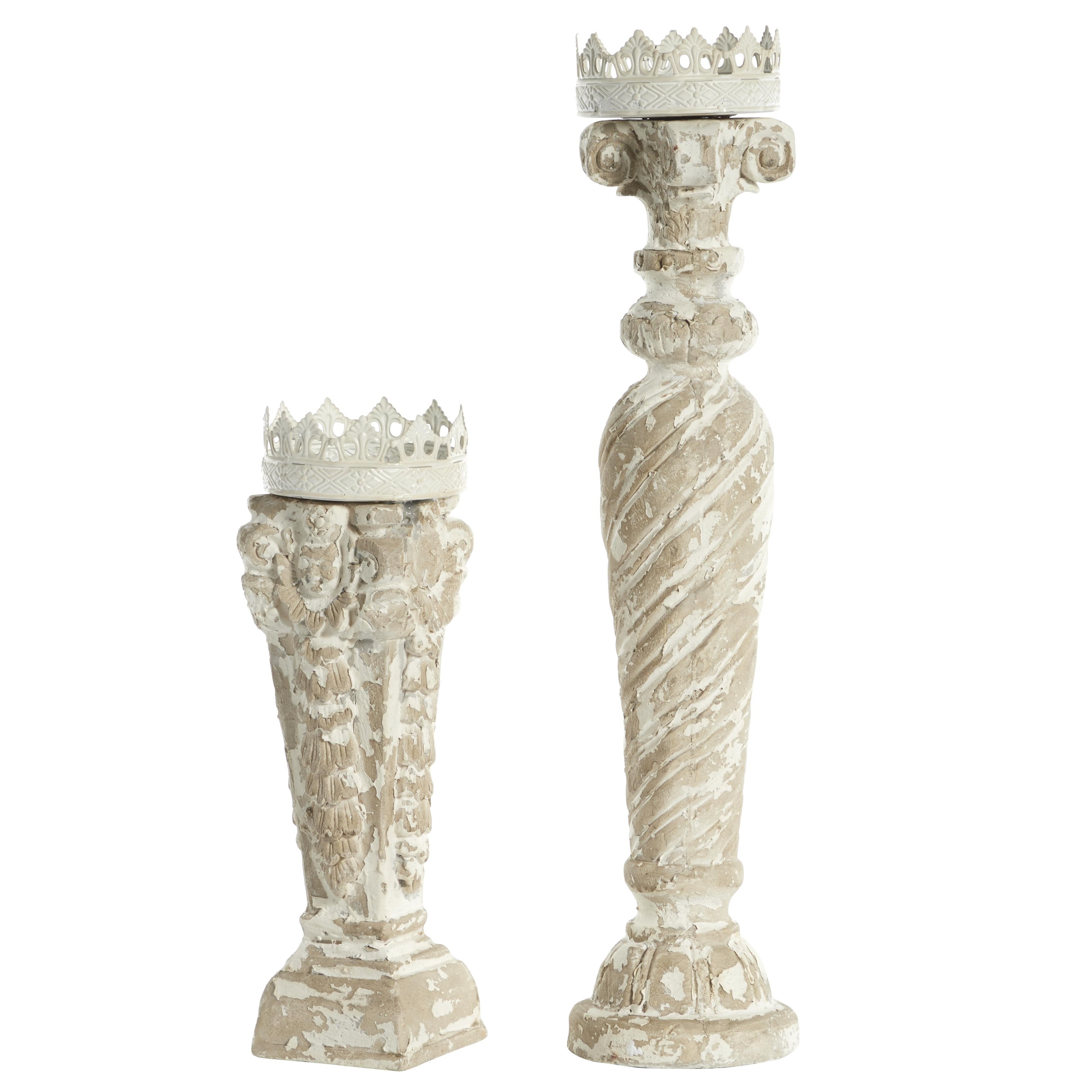 Roche River Decor - Glass Scroll Candle Holder with White Crown - Set of 2 Beige