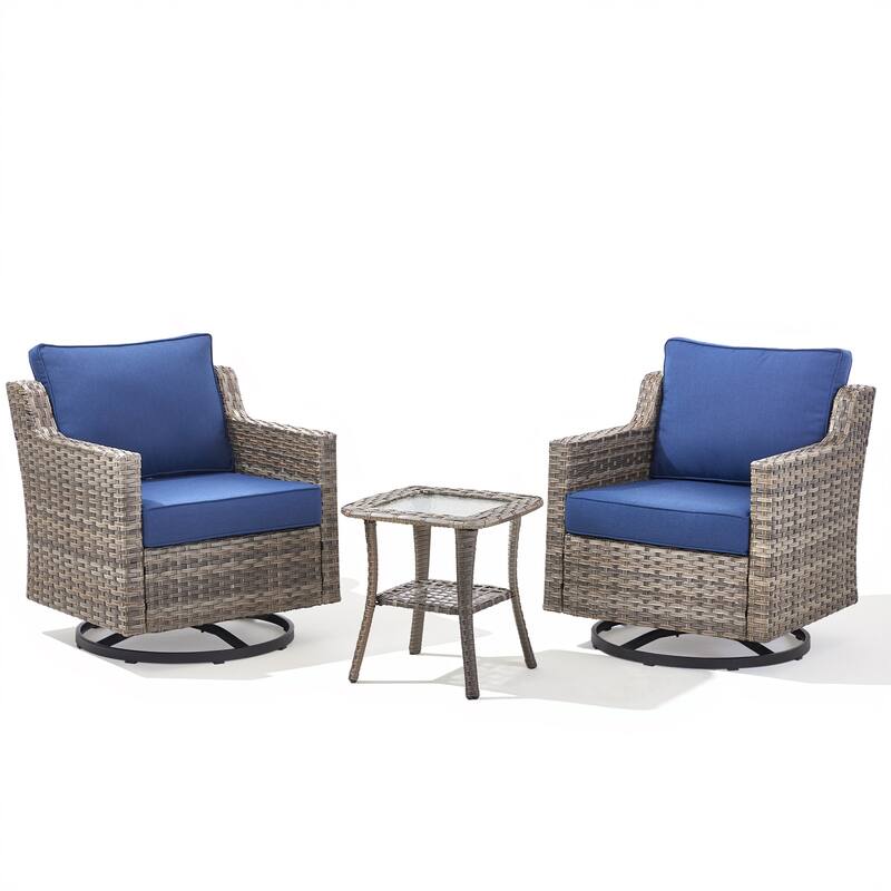 Pocassy Wicker Patio Sofa Glider Swivel Chair Ottoman Furniture Set.
