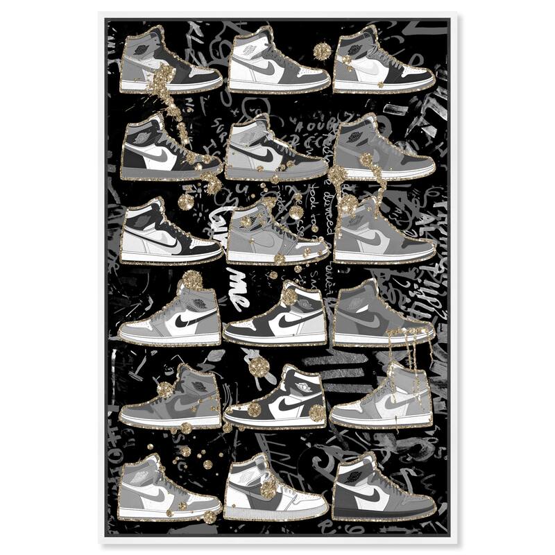 Notoriart Black And White Sneaker Collection Framed Sneaker 1 Piece Canvas Wall Art - 37 x 55 - White