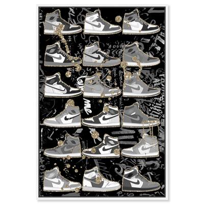 Notoriart Black And White Sneaker Collection Framed Sneaker 1 Piece Canvas Wall Art