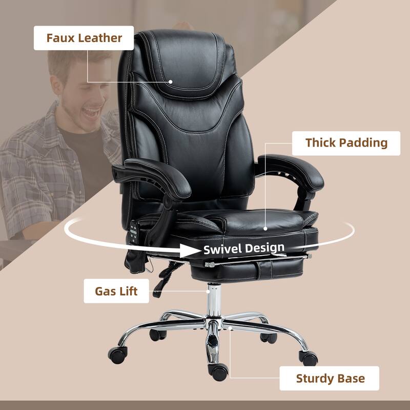 Vinsetto PU Leather Massage Office Chair with 6 Vibration Points, Heated Reclining Computer Chair