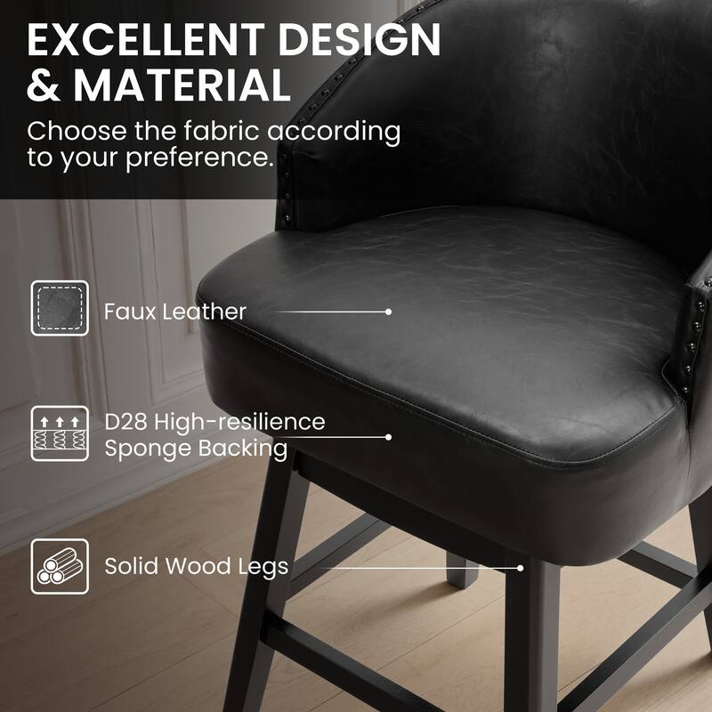 26.6" Counter Height Bar Stools Upholstered Solid Wood Swivel Barstool Set of 2/4