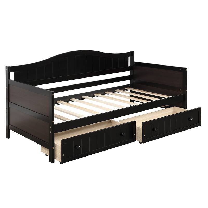 Twin Daybed Sofa Bed with 2 Drawers or Trundle Bed - Espresso- 2 Drawers - Twin