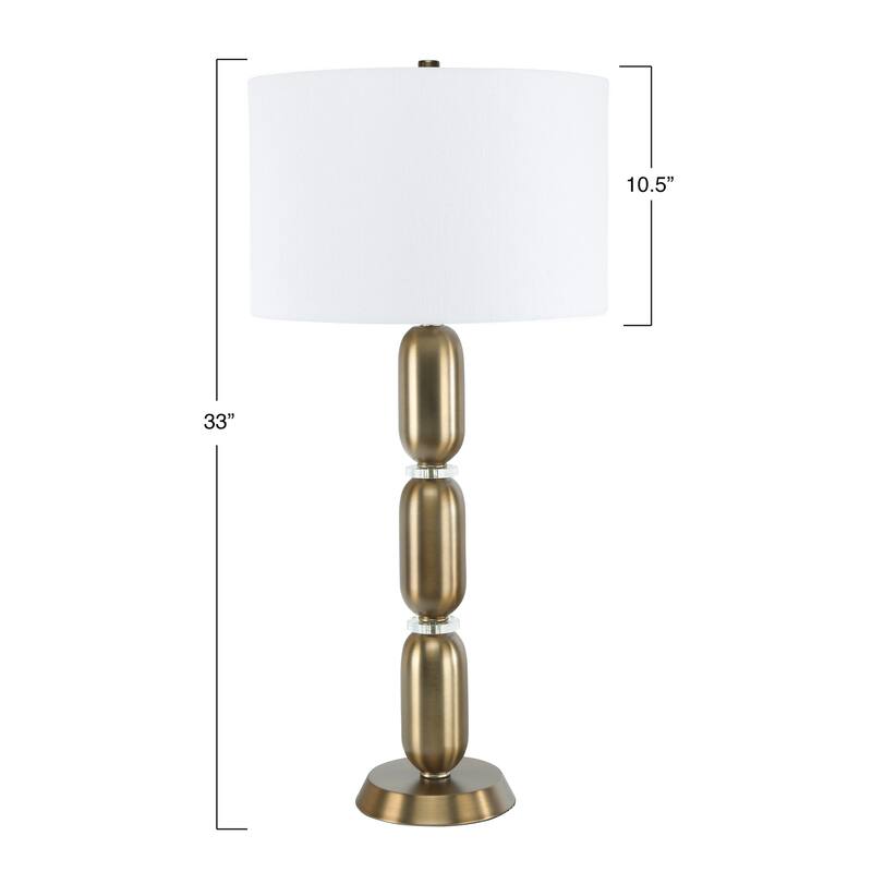 Modern Stacked Metal Table Lamp with Glass Accents and Linen Shade