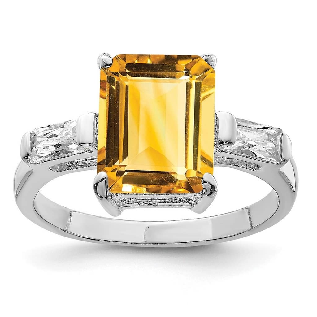 Curata 925 Sterling Silver Polished Open back Citrine Ring