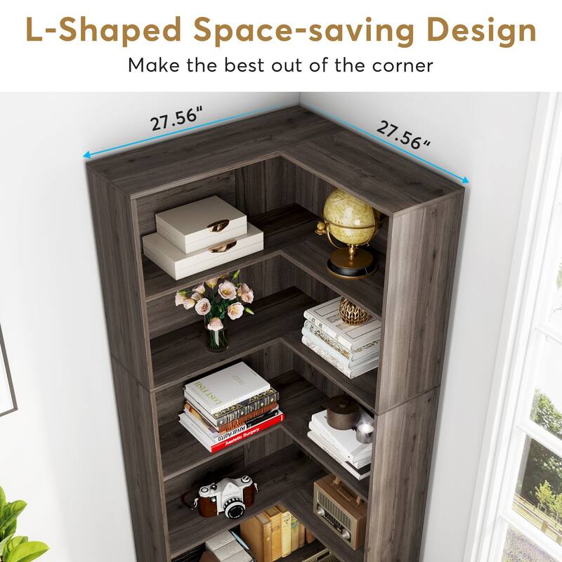 71 Inches Corner Bookcase, 6-Tiers L-Shaped Bookshelf Display Shelf