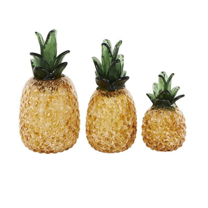 Glass Fruit Faceted Pineapple Decorative Sculpture - Set of 3 Orange - Roche River Decor