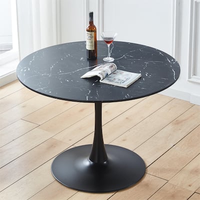 Black MDF 42 in. Mid-century Dining Table Seats 6 with Metal Legs