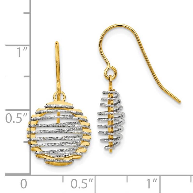 Curata 14k Two-Tone Gold Wire Wraped Dangle Shepherd Hook Earrings (12mm x 22mm)