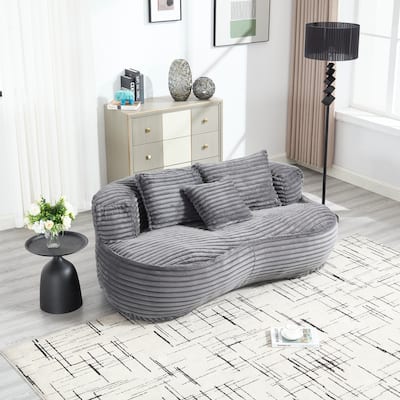 Corduroy Bean Bag Chair, Foam-Filled Lazy Floor Sofa with 3 Pillows, Soft Upholstered Lounge Chair for Adults & Teens