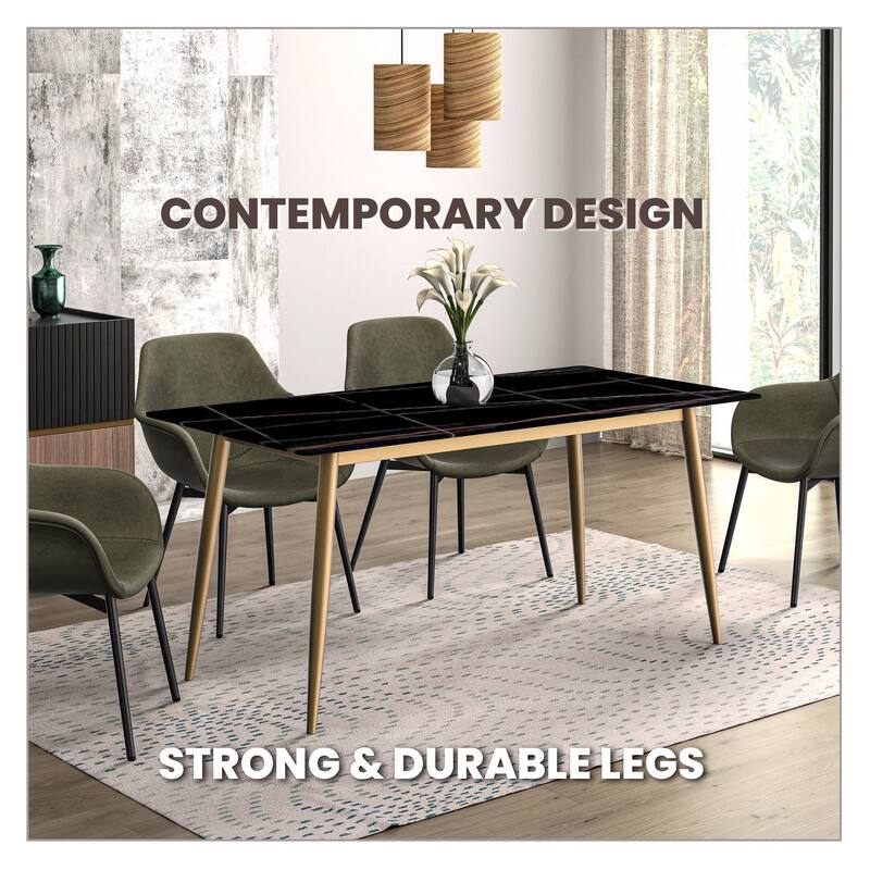 Zayle Dining Table with a 71" Rectangular Top and Gold Steel Base