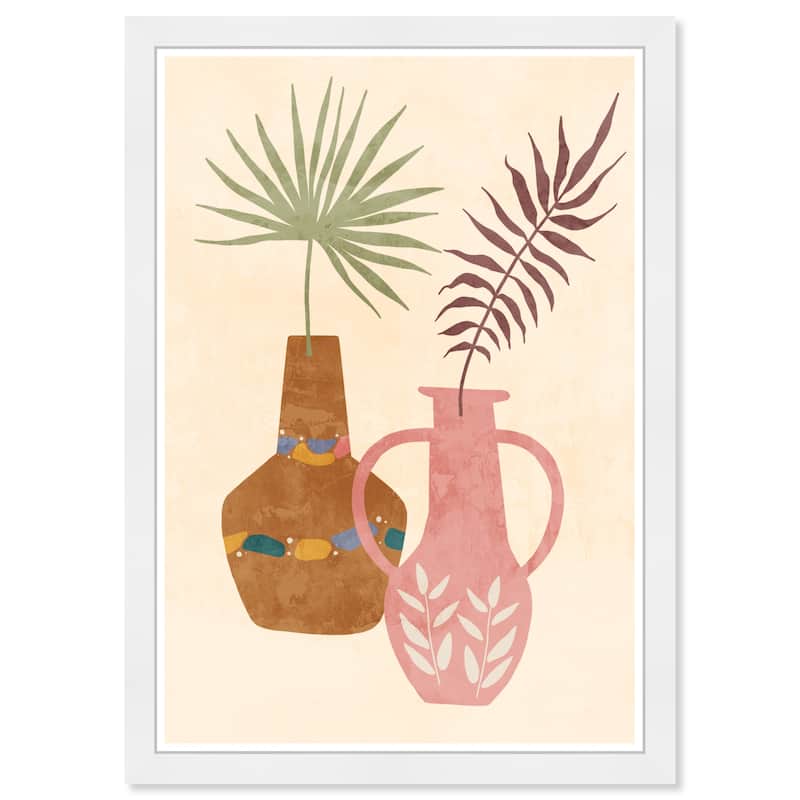 "Minimalist Pots", Boho Pattern Plant Pots Modern & Contemporary Pink Framed Wall Art Print for Dining Room - 15 x 21 - White