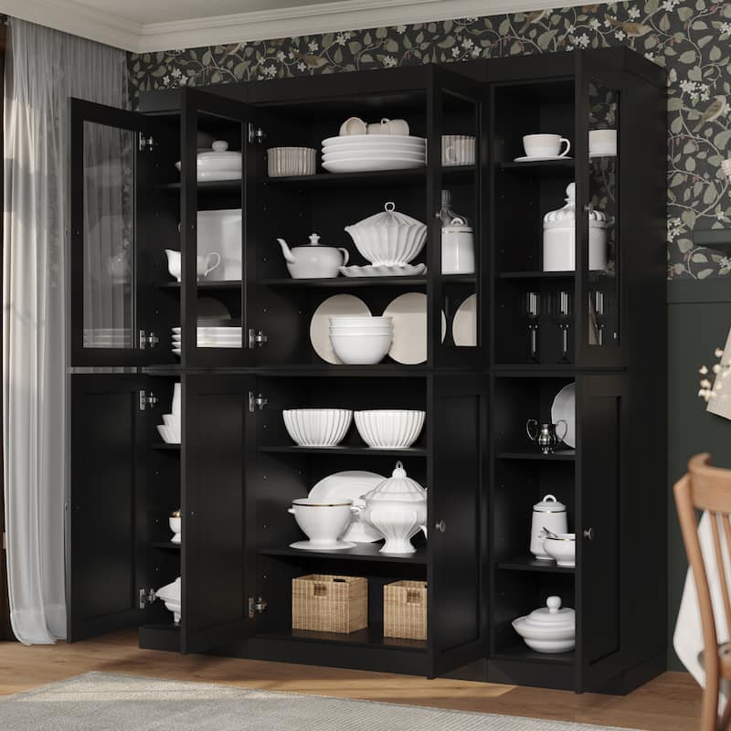 Palace Imports 100% Solid Wood 65" Pantry Cabinet with Clear Glass, Shaker Doors and Adjustable Shelves