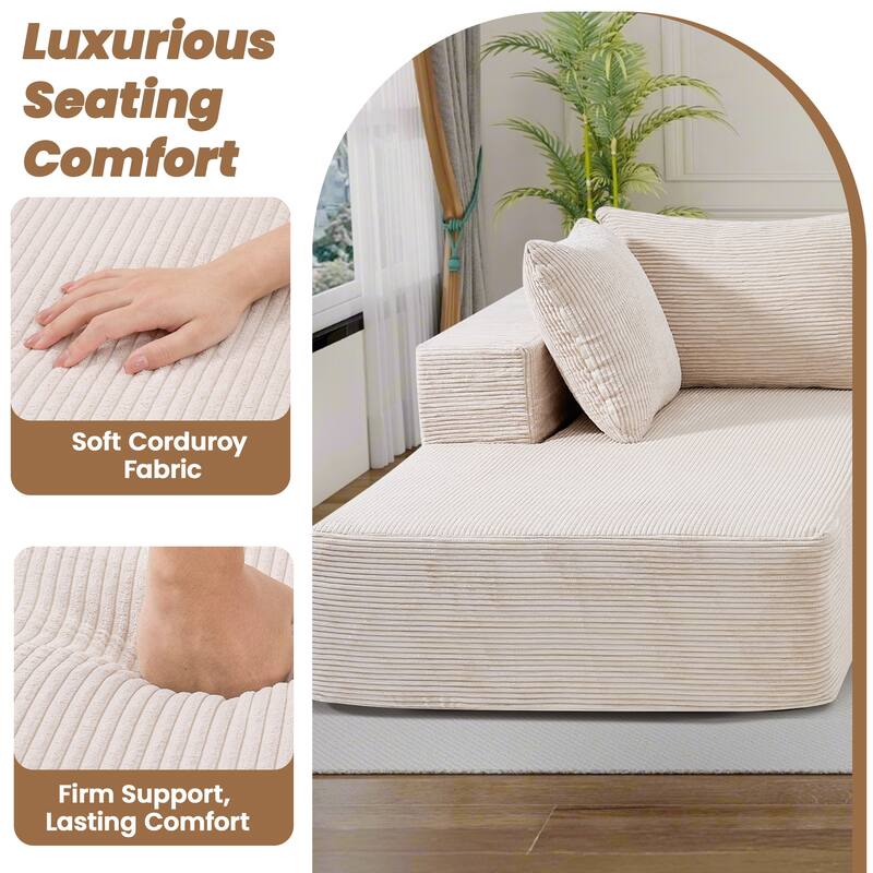 Modular Sectional Sofa, L-Shaped Boneless Couch with Deep Seat, Corduroy Cloud Couch, No Assembly Required