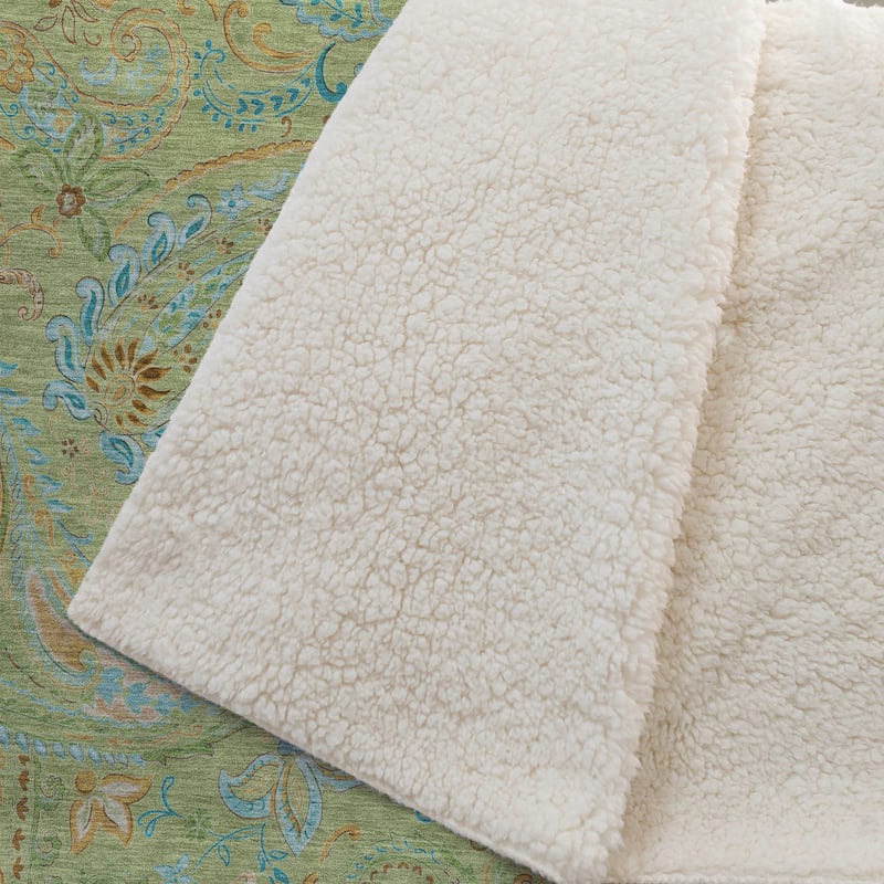 Premium Machine Washable Paisley Sherpa Throw Blanket