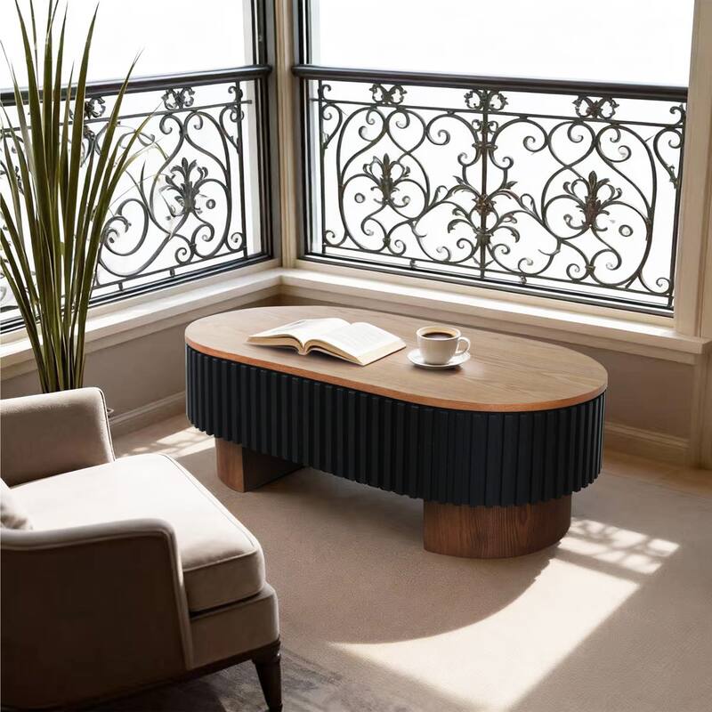 Oval Coffee Table with Hidden Storage, Low Profile Wood Center Table Stylish Tea Table with Solid Wood Veneer & Removable Top