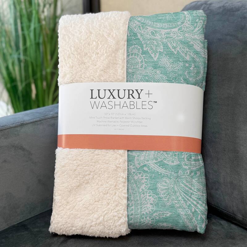Premium Machine Washable Paisley Sherpa Throw Blanket