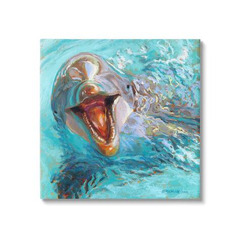 Stupell Industries Smiling Dolphin Water Splash Canvas Wall Art by Rita Kirkman