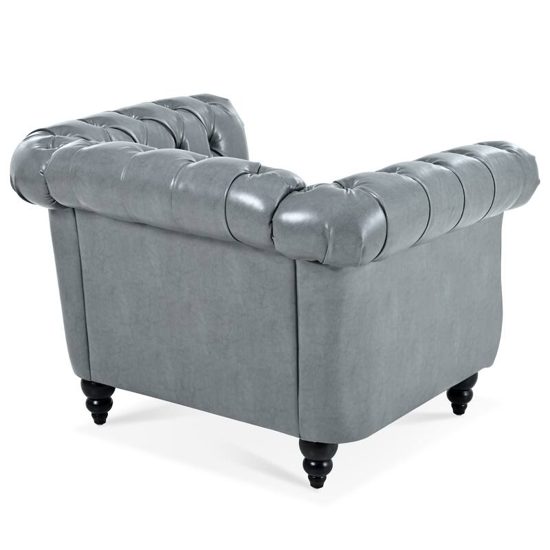 Faux Leather Single Sofa Chair Accent Chair, Mid-Century Modern Living Room Armchairs with with Rolled Arms & Nailhead Trim