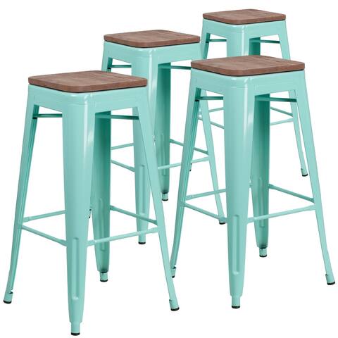 4 Pk. 30" High Backless Barstool with Square Wood Seat
