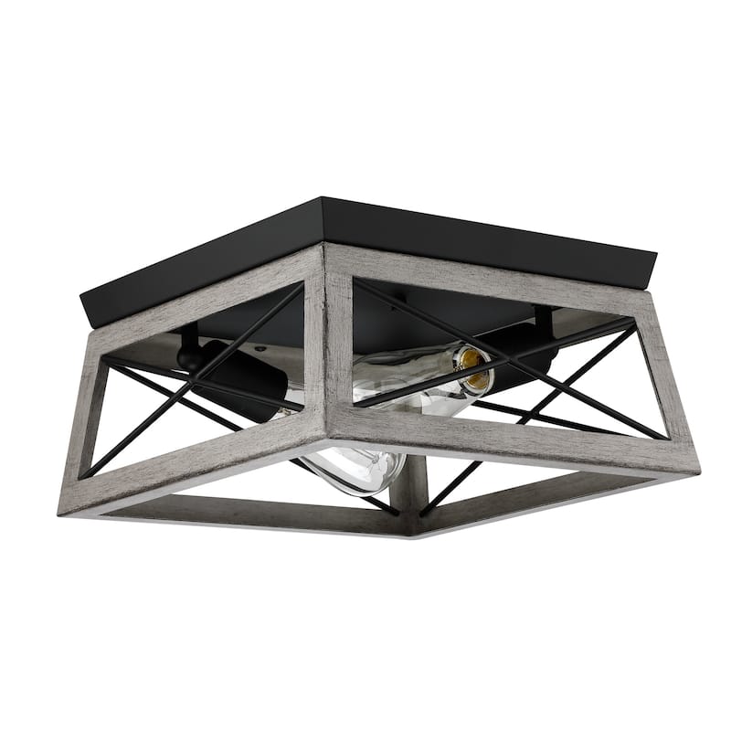2 Light Caged Square/Rectangle Flush Mount Fixture