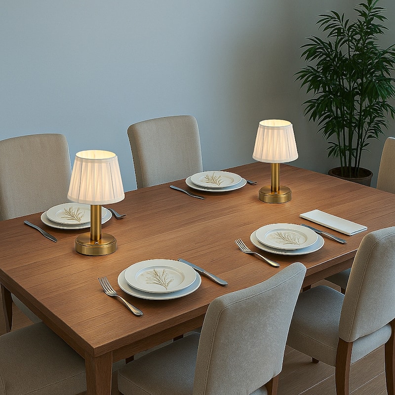 11'' Vintage Rechargeable Cordless LED Table Lamp Touch Control Mini Desk Lamp with Fabric Shade for Bedroom Living Room(2 Pack)