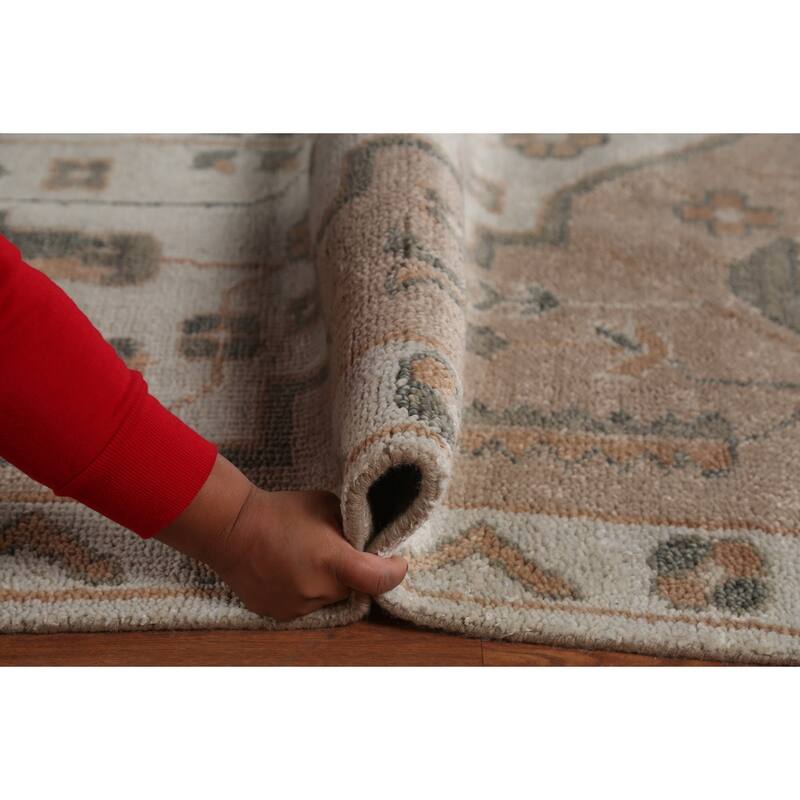 Geometric Heriz Serapi Indian Area Rug Handmade Grey Wool Carpet - 8'11" x 11'10"