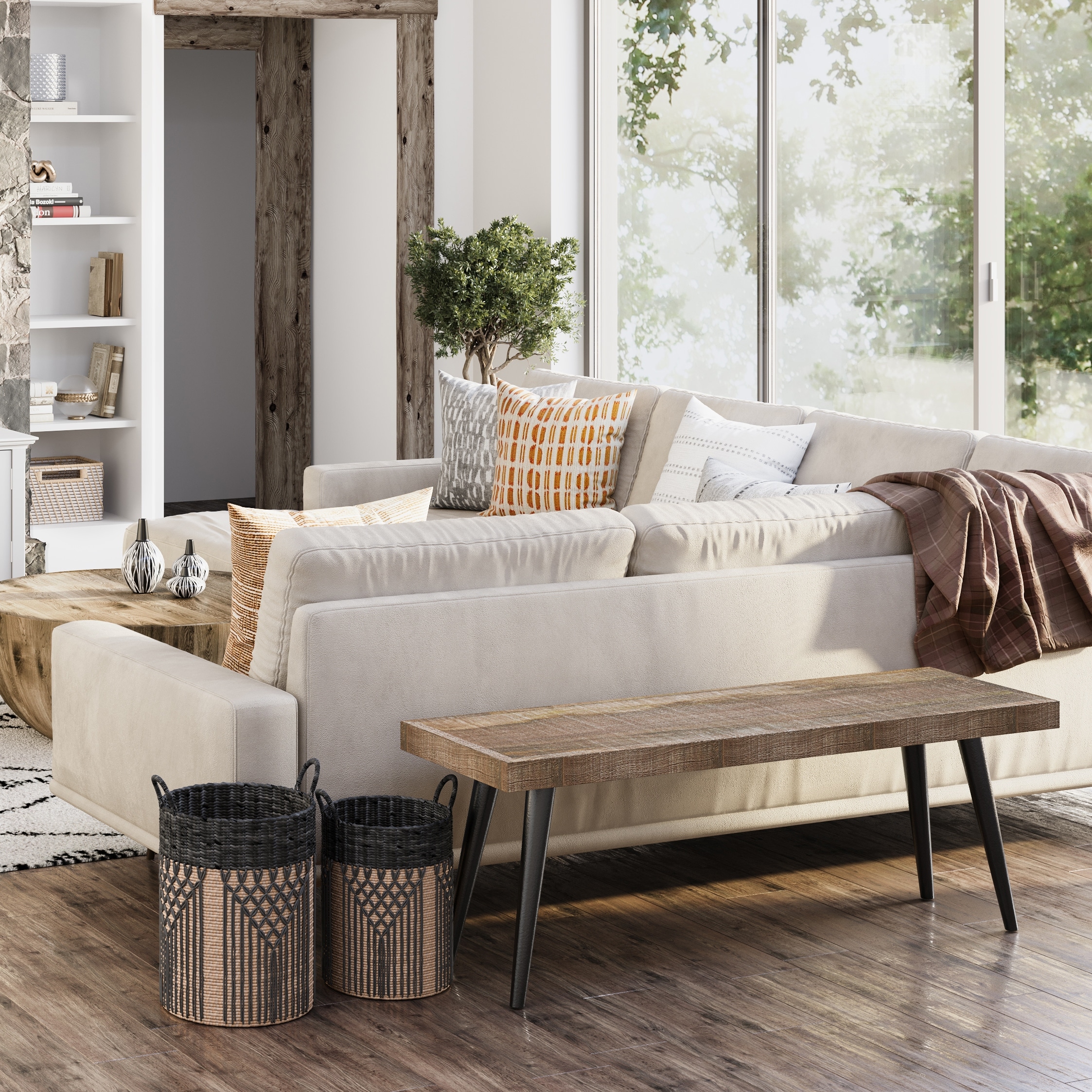 WYNDENHALL Jamison SOLID MANGO WOOD 43 inch Wide Contemporary Bench in Distressed Natural - 12.8" d x 43" w x 17.75" h
