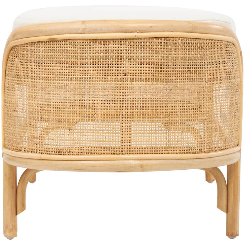 Rattan Handmade Oval Bench with White Fabric Cushion - Brown - Roche River Decor - 18"Wx49"Lx17"H