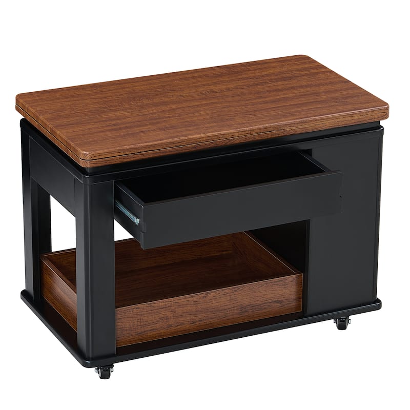 27.6" Modern Multi-Function Coffee Table/Side Table with Foldable Top & Casters, Multi-tier storage