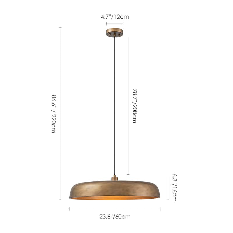 1-Light Modern Vintage Brown Dome Pendant Light for Kitchen Island - 23.6 in. W x 6.3 in. H