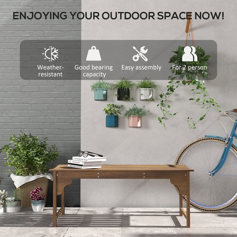 Outsunny Wooden Garden Bench, Outdoor Park Bench with Slatted Seat, Backless Front Porch Bench with Curved Seat