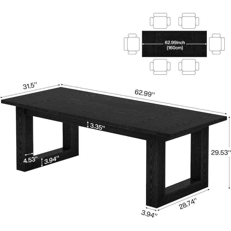 63-Inch Dining Table Modern Wood Kitchen Table Large Rectangular Dinner Table for Dining Room