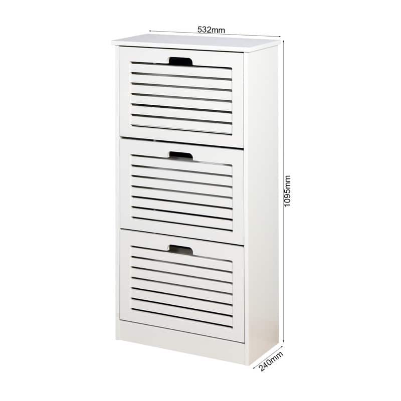 Wooden Shoe Cabinet for Entryway, White Shoe Storage Cabinet with 3 Flip Doors