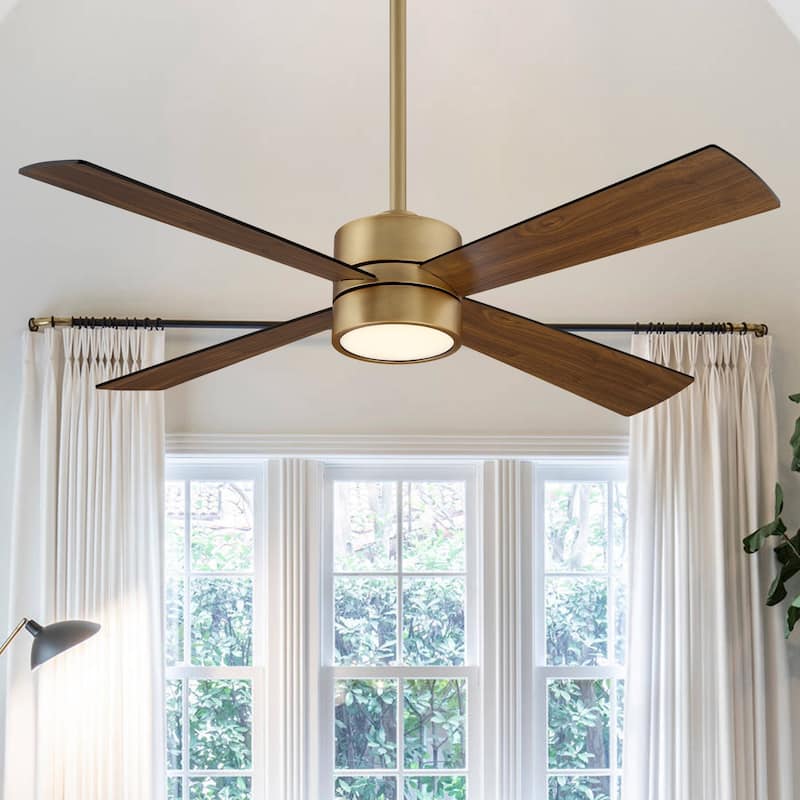 Parrot Uncle 52" Antique Brass Wood 4-Blade Indoor Ceiling Fan with Light and Remote