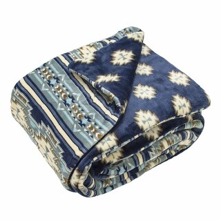 Aztec Navy Blue Printed Velvet and Velvet Throw Blanket - Bed Bath ...