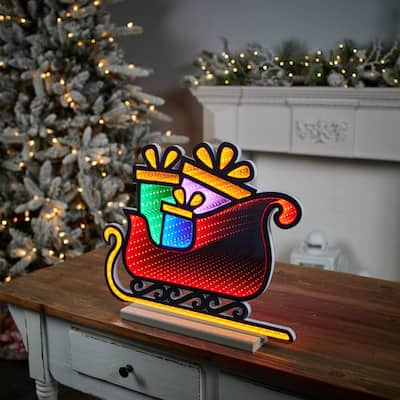 LED Lighted 3D Sleigh with Packages Christmas Infinity Mirror - 17.25"