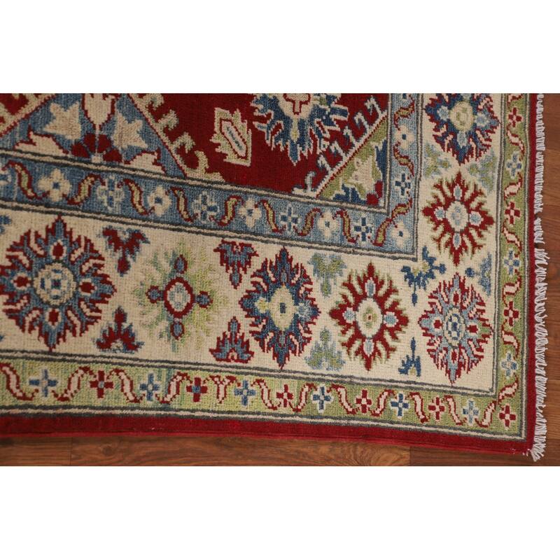 Traditional Kazak Area Rug Hand-Knotted Red Wool Carpet - 4'11" x 6'6"