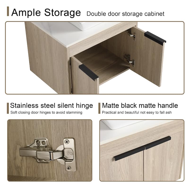 Malwee 24"/30" Floating Bathroom Vanity, Wall Mounted Bathroom Vanity with Ceramic Sink,Soft Close Doors